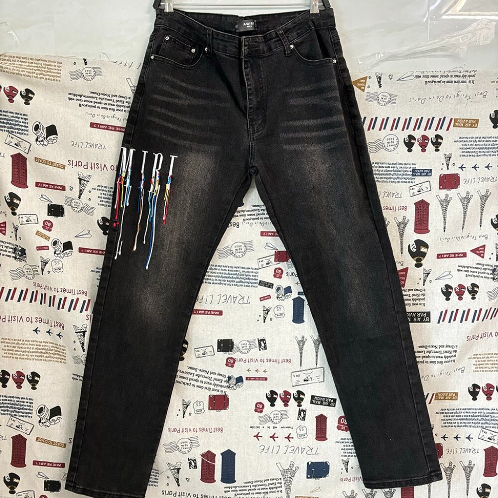 Amiri Paint Drip Logo Jean Black Straight-Fit Jeans